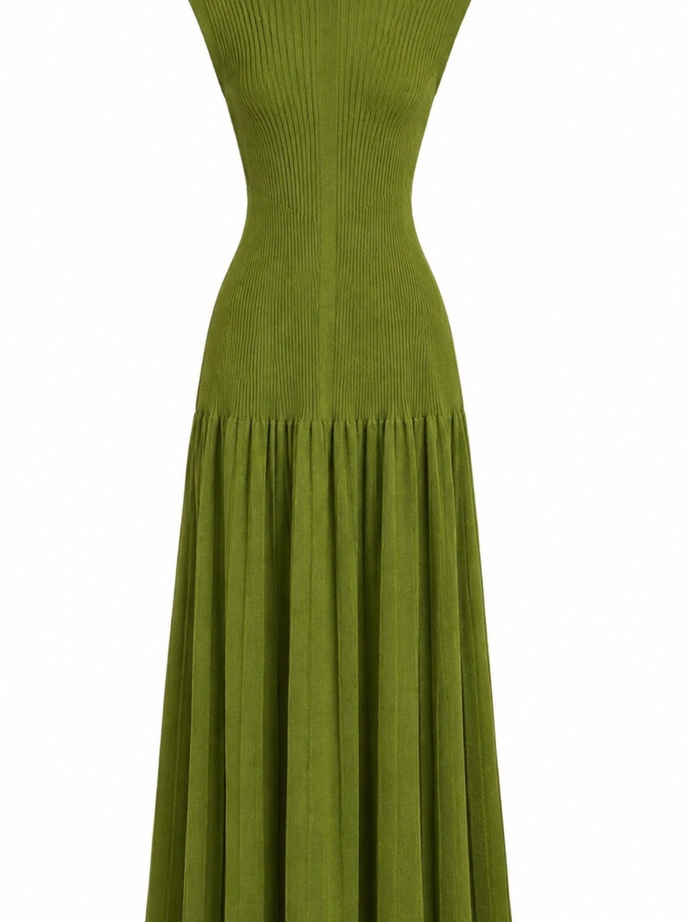 Fitted Ribbed Olive Green Maxi Dress